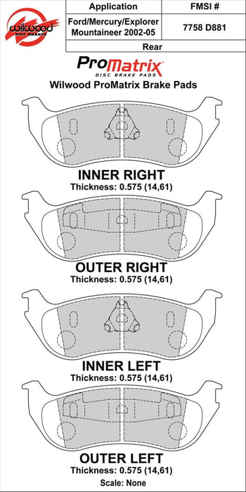 Wilwood Disc Brakes Wilwood ProMatrix Brake Pads 150-D0881K Autofit