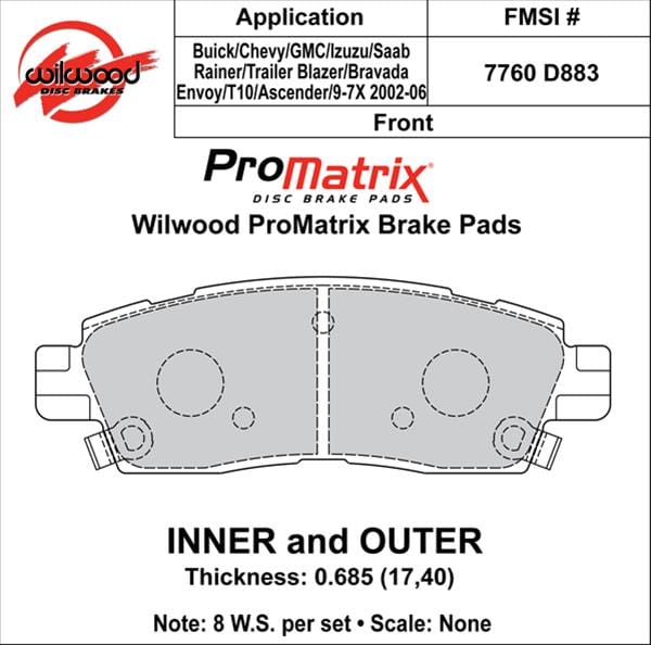 Wilwood Disc Brakes Wilwood ProMatrix Brake Pads 150-D0883K Autofit