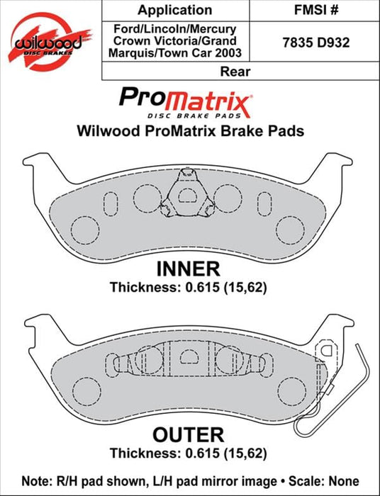 Wilwood Disc Brakes Wilwood ProMatrix Brake Pads 150-D0932K Autofit