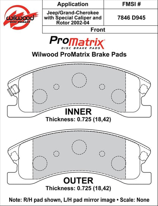 Wilwood Disc Brakes Wilwood ProMatrix Brake Pads 150-D0945K Autofit
