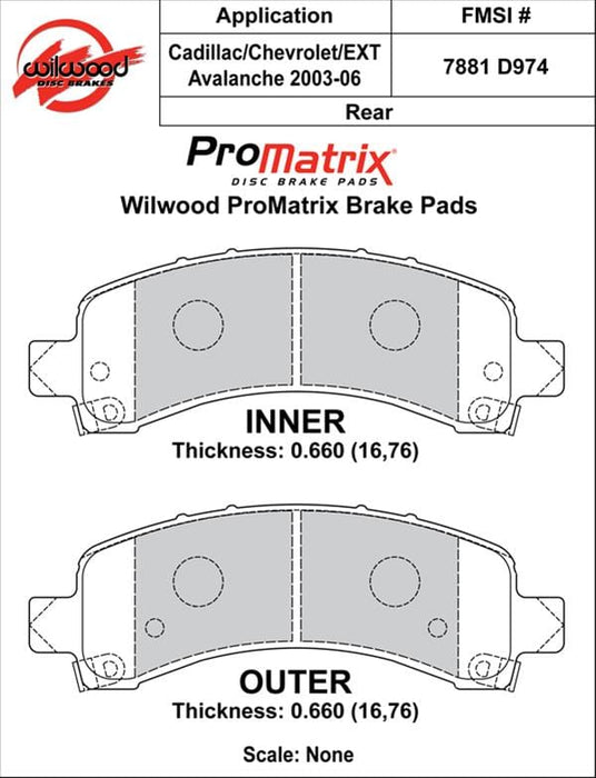 Wilwood Disc Brakes Wilwood ProMatrix Brake Pads 150-D0974K Autofit