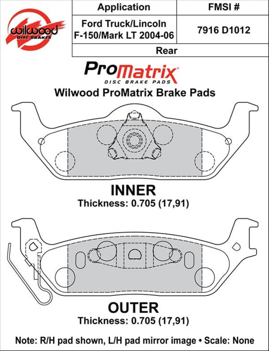 Wilwood Disc Brakes Wilwood ProMatrix Brake Pads 150-D1012K Autofit