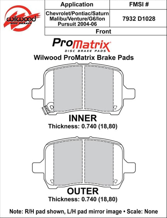 Wilwood Disc Brakes Wilwood ProMatrix Brake Pads 150-D1028K Autofit