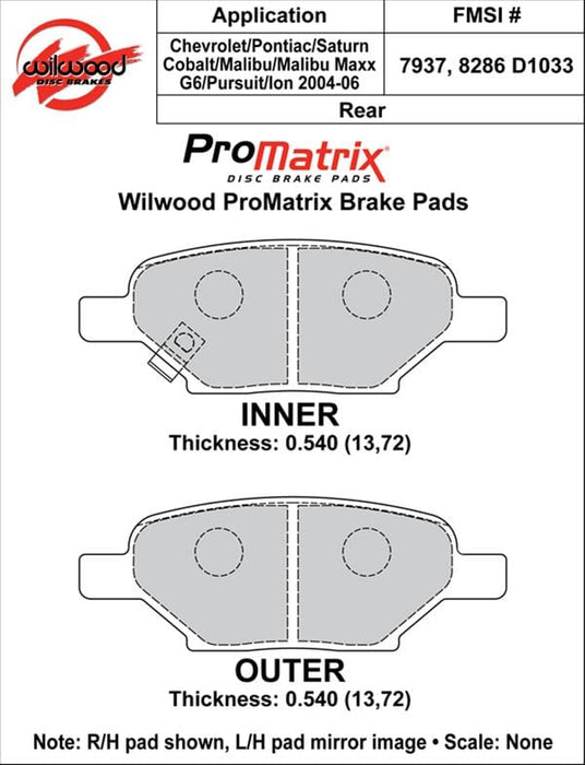 Wilwood Disc Brakes Wilwood ProMatrix Brake Pads 150-D1033K Autofit