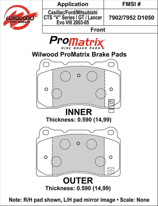 Wilwood Disc Brakes Wilwood ProMatrix Brake Pads 150-D1050K Autofit