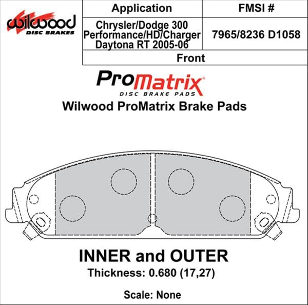 Wilwood Disc Brakes Wilwood ProMatrix Brake Pads 150-D1058K Autofit