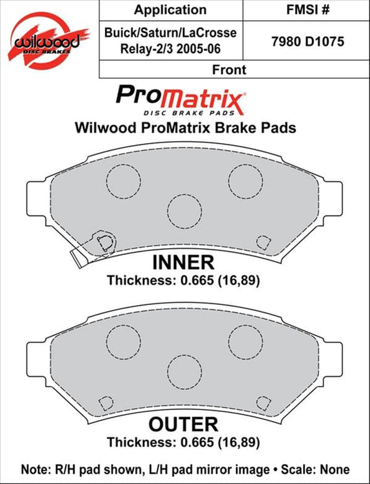 Wilwood Disc Brakes Wilwood ProMatrix Brake Pads 150-D1075K Autofit