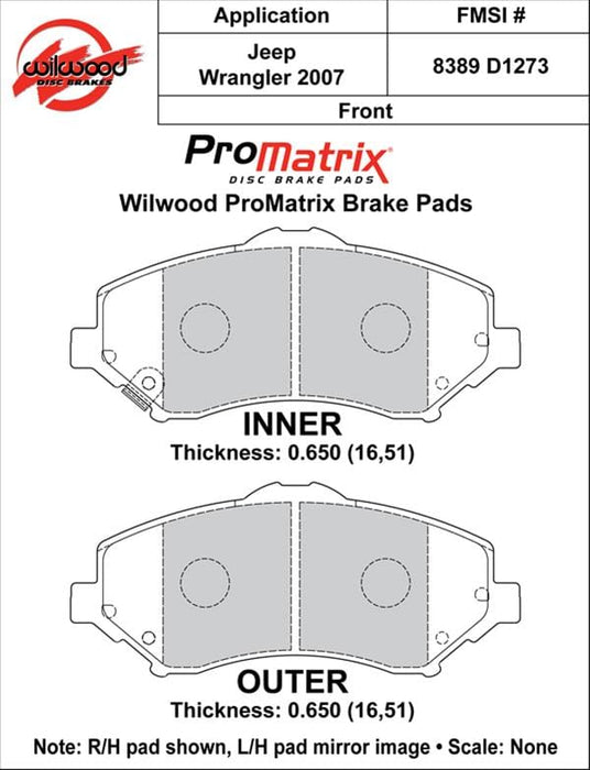 Wilwood Disc Brakes Wilwood ProMatrix Brake Pads 150-D1273K Autofit