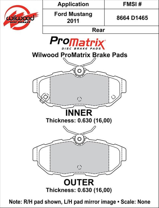 Wilwood Disc Brakes Wilwood ProMatrix Brake Pads 150-D1465K Autofit