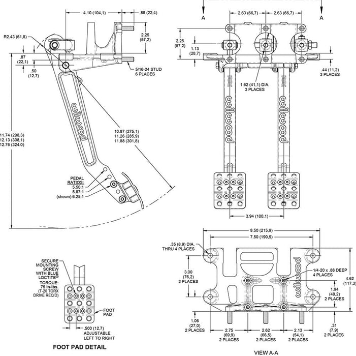 Wilwood Disc Brakes Wilwood Swing Mount Pedal Assemblies 340-16385 Autofit