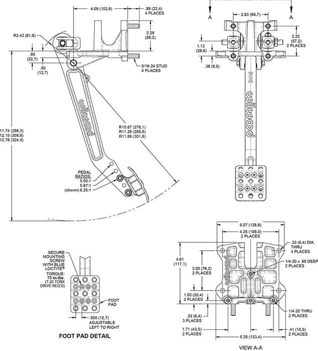 Wilwood Disc Brakes Wilwood Swing Mount Tru-Bar Pedal Assemblies 340-16387 Autofit