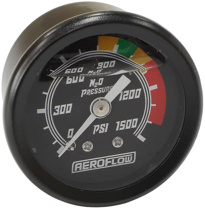 Aeroflow Performance 0-1500 psi, Black Face / White Pointer 1-1/2" Nitrous Pressure Gauge AF30-2215 Autofit