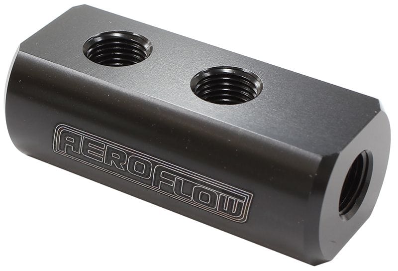 Aeroflow Performance 1 In - 4 Out, All Ports 1/8" NPT, Black Finish Compact Distribution Block AF456-01-04BLK Autofit