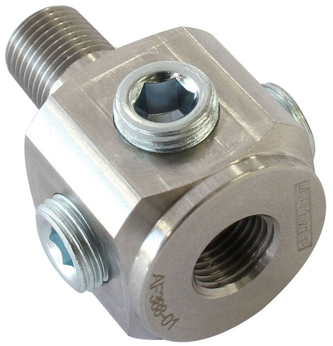 Aeroflow Performance 1 x Male 1/8" NPT with 5 x Female 1/8" NPT NPT To NPT Block Tee Stainless Steel Adapter AF388-01 Autofit
