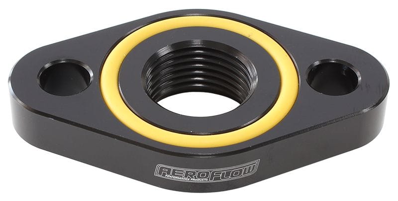 Aeroflow Performance -10AN ORB outlet, 52.4mm bolt centre, Black Finish Turbo Drain Adapter AF463-03 Autofit