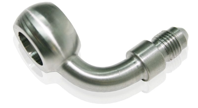 Aeroflow Performance 12mm Banjo to -3AN Male Stainless Steel 90° Banjo to AN Fitting AF309-03 Autofit