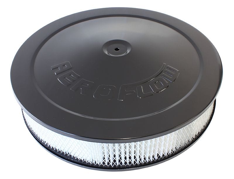 Aeroflow Performance 14" x 3", 5-1/8" neck, paper elemen t Black Air Filter Assembly with 1-1/8" Drop base AF2256-1280 Autofit