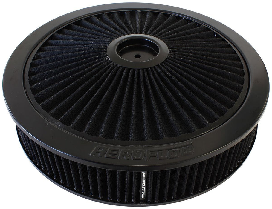 Aeroflow Performance 14" x 3", 7-5/16" neck,Flat Base with black washable cotton element Black Full Flow Air Filter Assembly AF2251-3079 Autofit