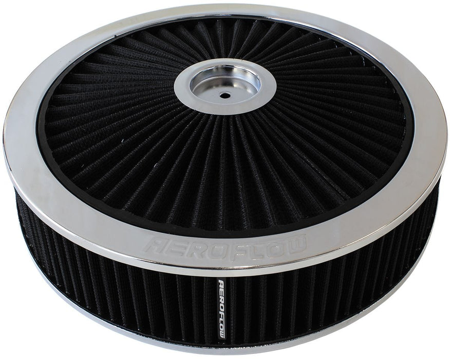 Aeroflow Performance 14" x 3", 7-5/16" neck,Flat Base with black washable cotton element Chrome Full Flow Air Filter Assembly AF2851-3079 Autofit