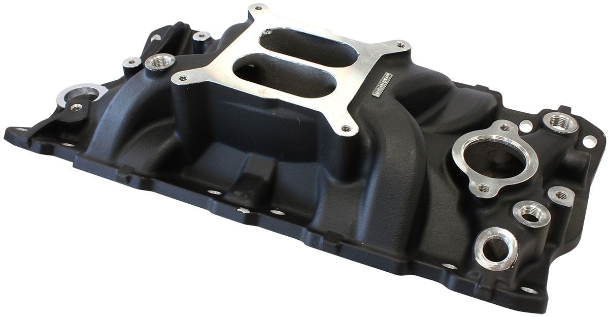Aeroflow Performance 1500 - 6500 RPM, Square Bore Carburettor Pad, Non-EGR SB Chev Street Dual Plane Intake Manifold, Black Finish AF6210-1000 Autofit