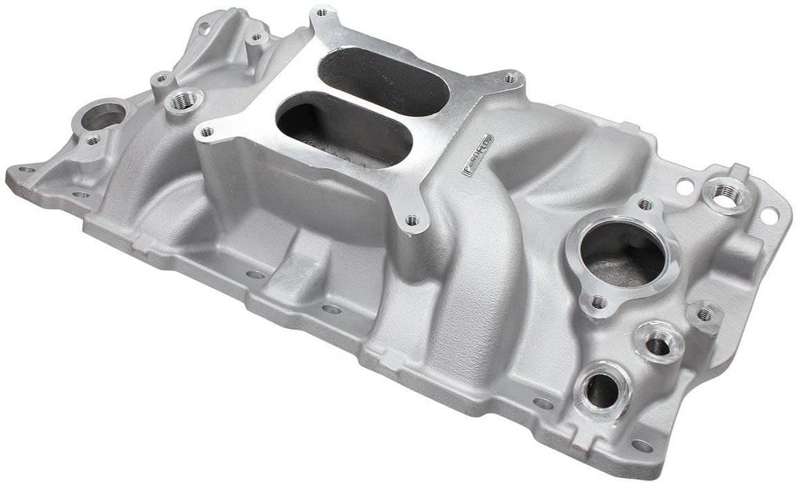 Aeroflow Performance 1500 - 6500 RPM, Square Bore Carburettor Pad, Non-EGR SB Chev Street Dual Plane Intake Manifold, Natural Cast Finish AF6010-1000 Autofit