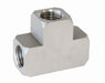 Aeroflow Performance 2 x 3/8"-24 inverted seat, 1 x 1/8"-27 on the side Stainless Steel Inverted Female T-Block AF386 Autofit