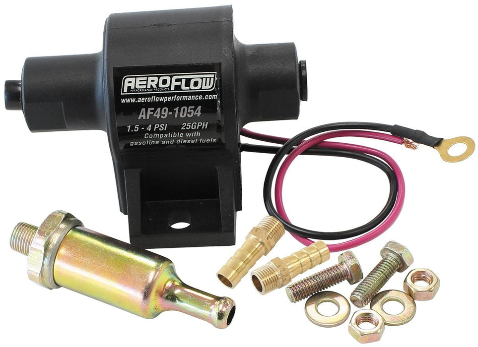 Aeroflow Performance 25 GPH @ 4 Psi, 1/8" NPT Inlet/Outlet With 100 Micron 5/16" Barb Fuel Super Low Pressure In-Line Carburettor Fuel Pump AF49-1054 Autofit