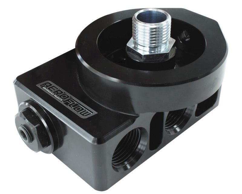 Aeroflow Performance 3/4" Filter Thread With 4 x -10 ORB ports, 1/8" NPT Port Billet Aluminium Remote Filter & Oil Thermostat AF64-4112 Autofit