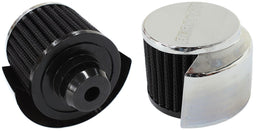 Aeroflow Performance 3" (76.2mm) O.D. x 2-1/2" (63.5mm) High, 1-1/2" (25mm) Flange Inside Chrome Push In Breather With Chrome Shield AF2871-1516 Autofit