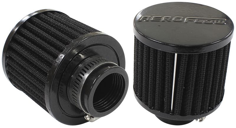 Aeroflow Performance 3" (76.2mm) O.D. x 2-1/2" (63.5mm) High, 1-1/4" (31.75mm) Flange Insi Black Clamp On Breather AF2271-1390 Autofit