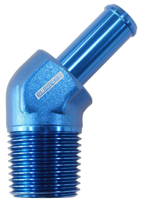 Aeroflow Performance 3/8" NPT to -6 100/450 series Hose, Blue Finish Male NPT to 45° AN Hose Barb AF845-06-06AN Autofit
