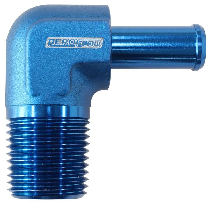 Aeroflow Performance 3/8" NPT to -6 100/450 series Hose, Blue Finish Male NPT to 90 Deg AN Hose Barb AF842-06-06AN Autofit