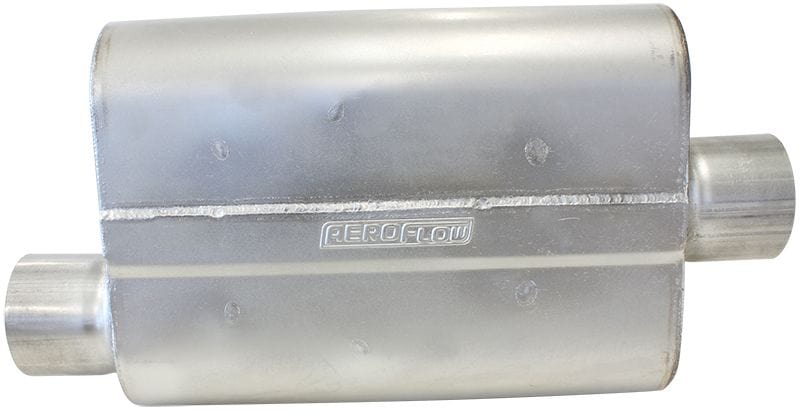 Aeroflow Performance 3" Inlet, 3" Outlet, 16 gauge Aluminised Steel, Chambered Aeroflow 5000 Series Mufflers - Offset Inlet/Center Outlet AF5001-300 Autofit