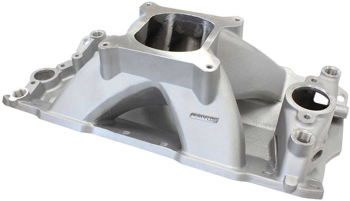 Aeroflow Performance 3000 - 7500 RPM, Square Bore Carburettor Pad, Non-EGR SB Chev Hi-Rise Single Plane Intake Manifold, Natural Cast Finish AF6001-1000 Autofit