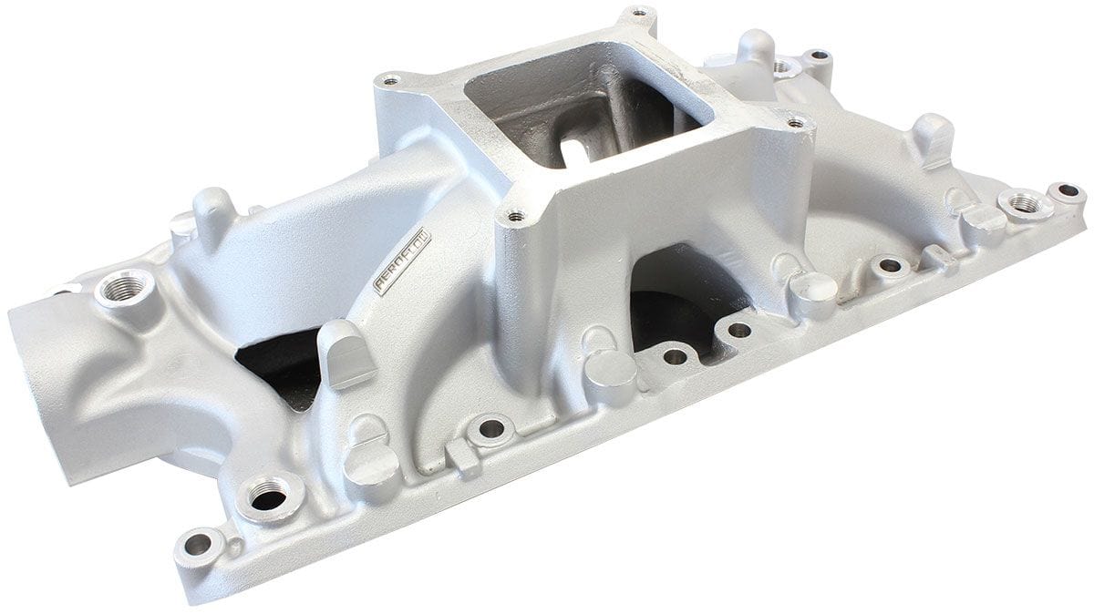 Aeroflow Performance 3000 - 8000 RPM, Square Bore Carburettor Pad, Non-EGR Ford 289-302W Hi-Rise Single Plane Intake Manifold, Natural Cast Finish AF6000-2 Autofit