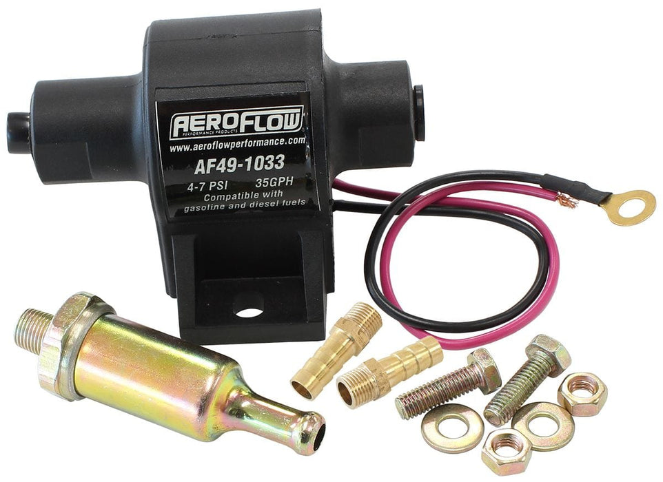 Aeroflow Performance 35 GPH @ 7 Psi, 1/8" NPT Inlet/Outlet With 100 Micron 5/16" Barb Fuel Low Pressure In-Line Carburettor Fuel Pump AF49-1033 Autofit