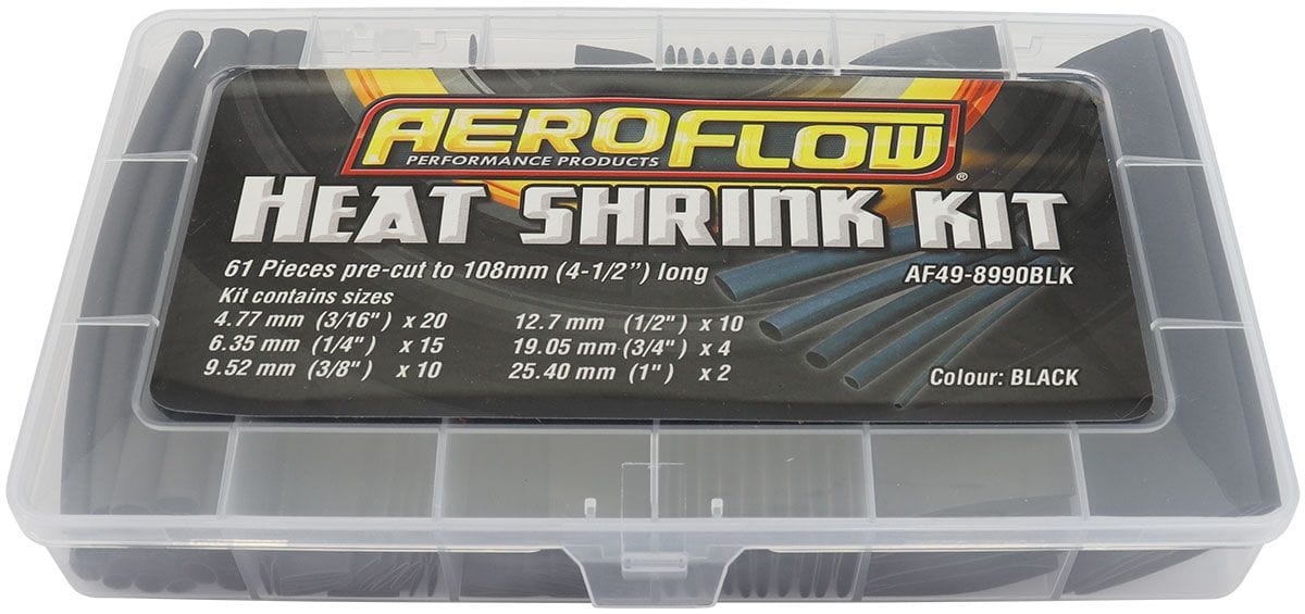 Aeroflow Performance 4-1/4 Inch Long, 2:1 Shrink Ratio Black Heat Shrink 61 Piece Kit AF49-8990BLK Autofit