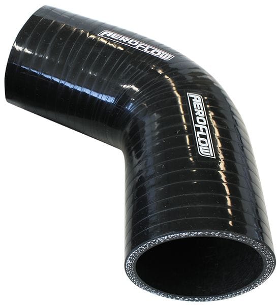 Aeroflow Performance 4-Ply, 13/64" (5.3mm) Wall Thickness, 4-59/64" (125mm) Leg Gloss Black 67° Silicone Elbow Hose 2-1/2" (63mm) I.D AF9208-250 Autofit