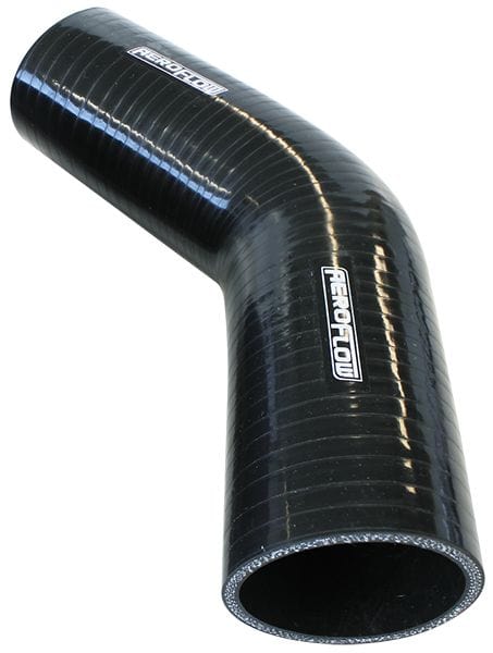 Aeroflow Performance 4-Ply, 13/64" (5.3mm) Wall Thickness, 5-45/64" (145mm) Leg Gloss Black 45° Silicone Elbow Hose 5" (127.5mm) I.D AF9202-500 Autofit