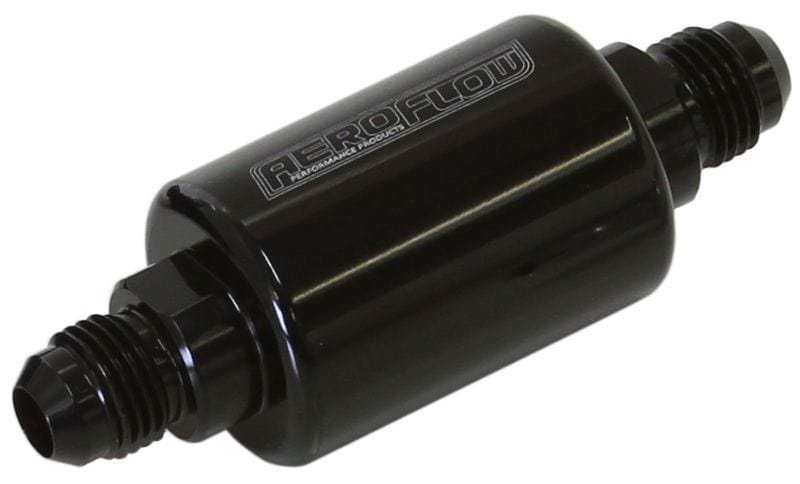Aeroflow Performance 40 micron Stainless Steel element, 1.25" x 3" L, Black finish Billet Fuel Filter -6AN AF66-2052BLK Autofit