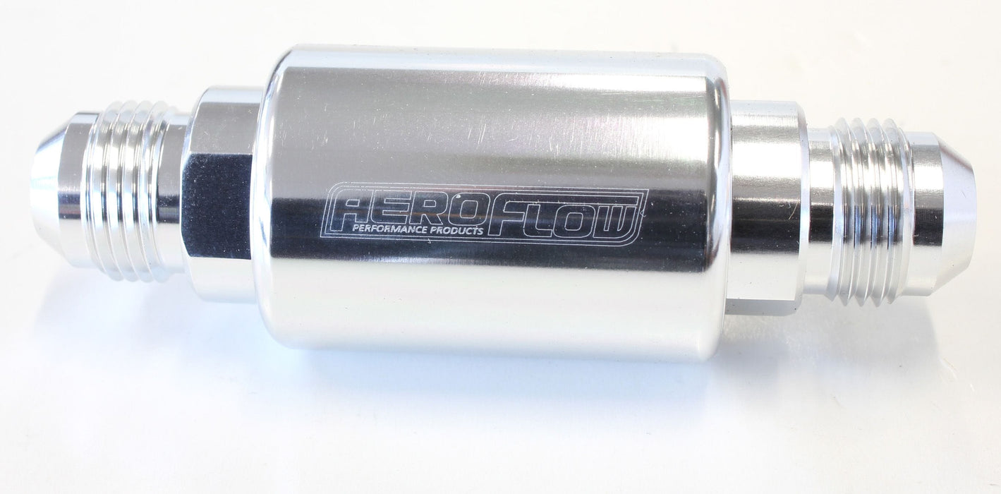 Aeroflow Performance 40 micron Stainless Steel element, 1.25" x 3" L, Silver Billet Fuel Filter -8AN AF66-2053S Autofit