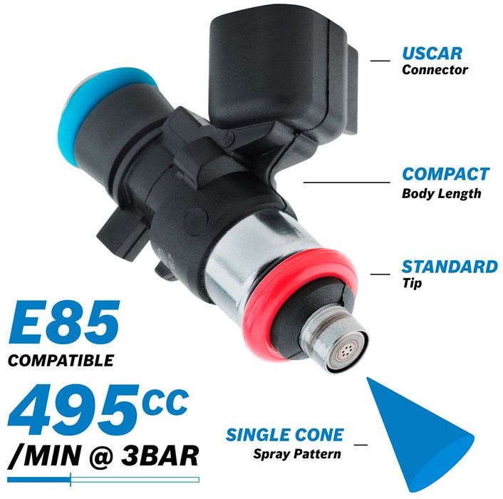 Aeroflow Performance 495 cc/min (44 lb/hr) @ 3 bar (43.5 psi) Bosch Motorsport 495cc EV14 Short USCAR Fuel Injector AF49-1900 Autofit