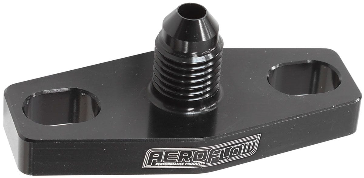 Aeroflow Performance -4AN, 38-44mm Hole Centres. Black Finish. Turbo Oil Feed Adapter AF463-08 Autofit