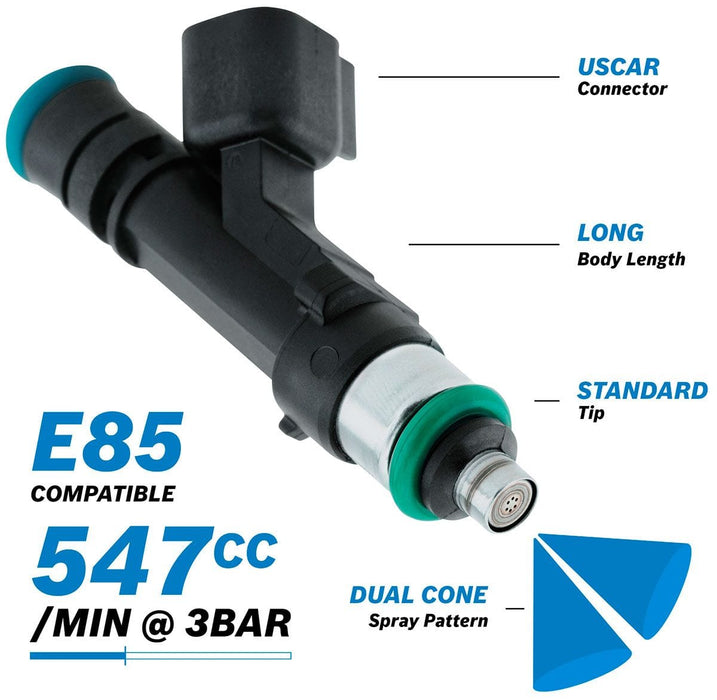Aeroflow Performance 547 cc/min (50 lb/hr) @ 3 bar (43.5 psi) Bosch Motorsport 547cc EV14 Long USCAR Fuel Injector AF49-1901 Autofit
