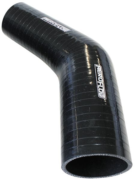 Aeroflow Performance 5mm Wall Thickness, 140mm Leg Gloss Black 45° Silicone Reducer / Expander Hose 2-3/4" (70mm) to 2-1/4" (57mm) Autofit