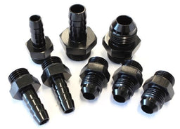 Aeroflow Performance -6 ORB to -6AN x 3, -8 ORB to -8AN, -6 ORB to 3/8" barb x 3, -8 ORB t Replacement Surge Tank Fittings in Black Finish AF59-1016BLK Autofit