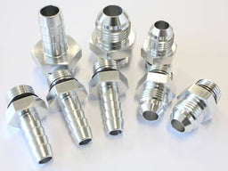 Aeroflow Performance -6 ORB to -6AN x 3, -8 ORB to -8AN, -6 ORB to 3/8" barb x 3, -8 ORB t Replacement Surge Tank Fittings in Silver Finish AF59-1016S Autofit