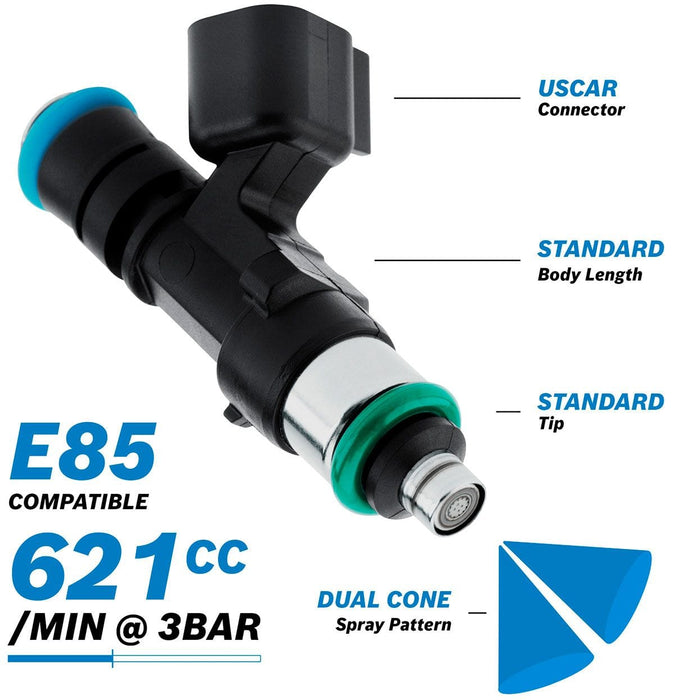 Aeroflow Performance 621 cc/min (56 lb/hr) @ 3 bar (43.5 psi) Bosch Motorsport 621cc EV14 Medium USCAR Fuel Injector AF49-1903 Autofit
