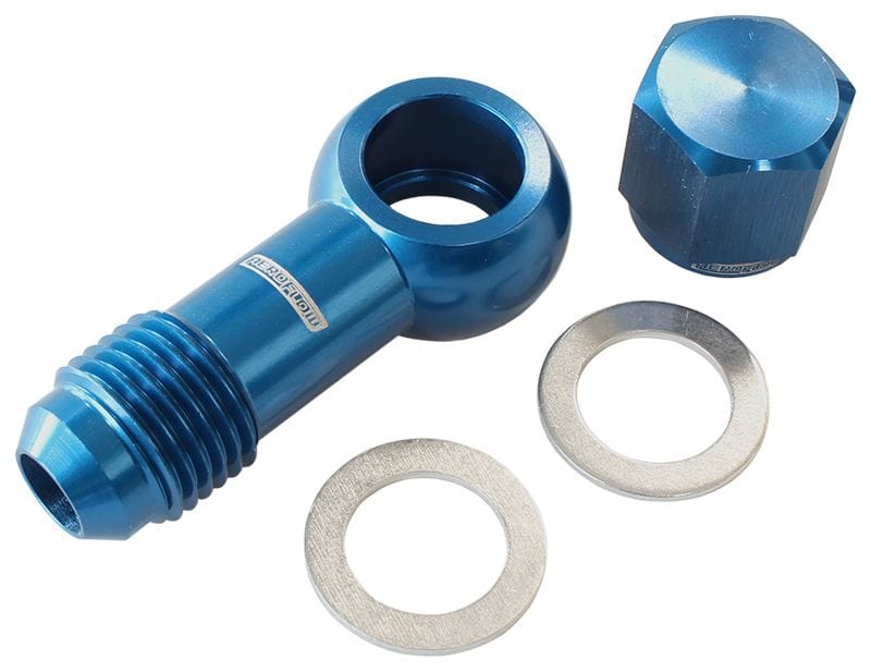 Aeroflow Performance -6AN, Includes Banjo Fitting & Cap 90° Fuel Pump Banjo Kit - Blue AF49-1034 Autofit
