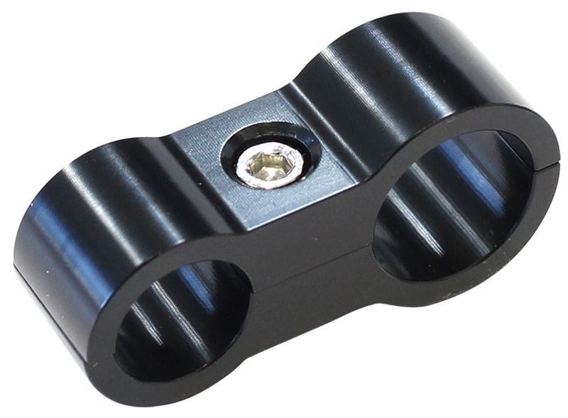 Aeroflow Performance 7/16" (11.1mm) I.D. & 5/8" (15.9mm) I.D., Suit -6AN & -10AN PTFE hose Stepped Billet Aluminium Dual Hose Separators AF156-07-10BLK Autofit